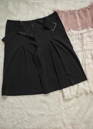 Черные плотные длинные шорты бриджи складками бермуды юбка высокая талия батал2 фото