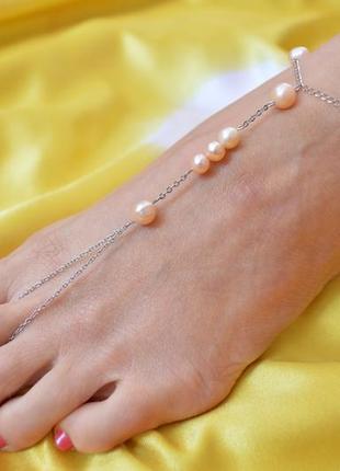 Слейв - браслет на ногу з рожевими перлами ′перлинний полон′1 фото