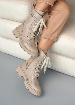 Стильные женские ботинки,берцы кожаные весенне-осенние бежевые на байке деми,демисезонные7 фото