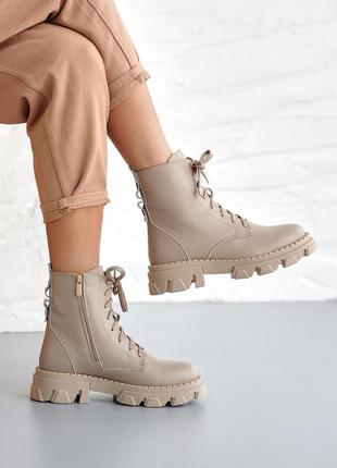 Стильные женские ботинки,берцы кожаные зимние бежевые (зима 2022-2023) на меху3 фото