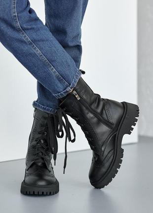 Стильные женские ботинки,берцы кожаные весенне-осенние черные на байке,деми,демисезонные4 фото