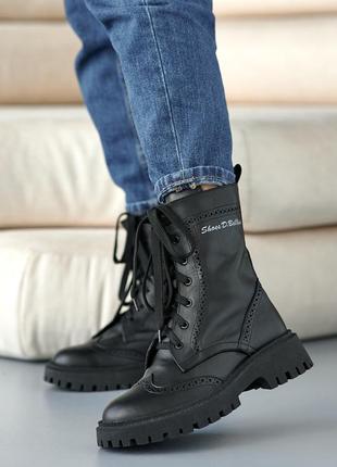 Стильные женские ботинки,берцы кожаные весенне-осенние черные на байке,деми,демисезонные10 фото