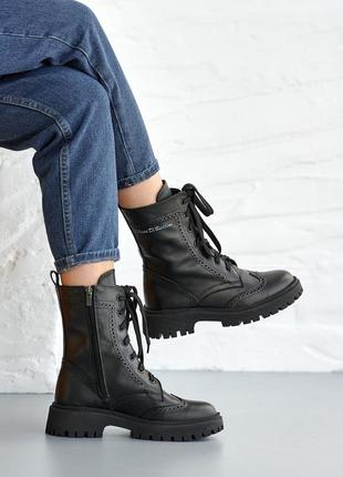 Стильные женские ботинки,берцы кожаные весенне-осенние черные на байке,деми,демисезонные6 фото
