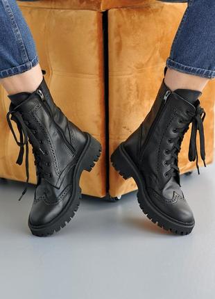 Стильные женские ботинки,берцы кожаные весенне-осенние черные на байке,деми,демисезонные5 фото