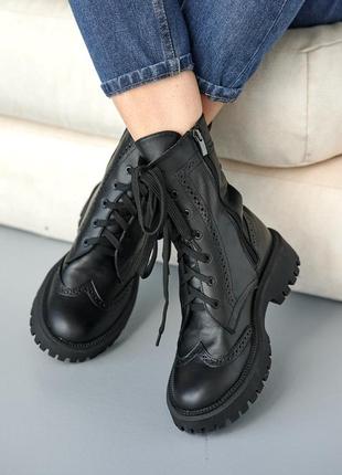 Стильные женские ботинки,берцы кожаные весенне-осенние черные на байке,деми,демисезонные2 фото