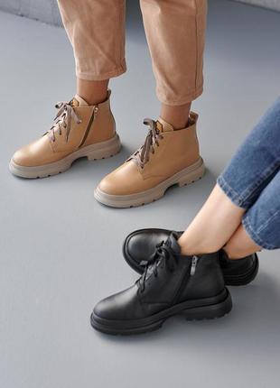 Стильные женские ботинки,берцы кожаные зимние черные шерсть (зима 2022-2023)8 фото