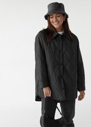 Жіноча осіння куртка чорна стібана на кнопках стильна з кишенями женская стеганная осенняя4 фото