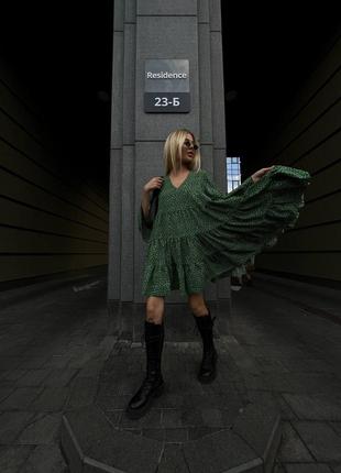 Легка вільна сукня-трапеція з воланами принт oversize 3 кольори