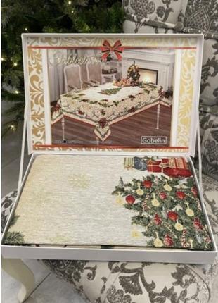 Скатертина новорічна різдвяна гобеленова tablecloth premium 150x220 см
на подарунок