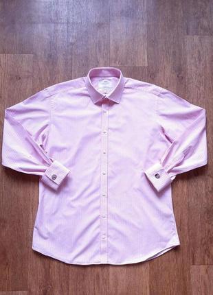 Сорочка рожева під запонки розовая hawes curtis slim fit англія 16,5"  l , xl  клітинка4 фото