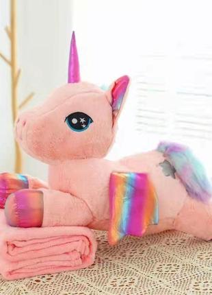 Игрушка-плед для детей единорог 3в1 цвет розовый