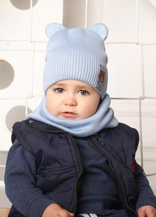 Дитяча в'язана шапочка з вушками, гарна шапка з підкладкою та вушками для хлопчика5 фото