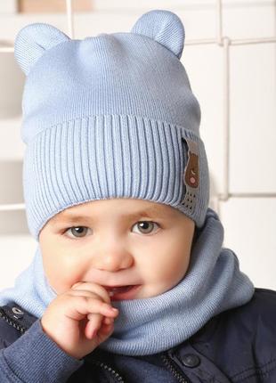 Дитяча в'язана шапочка з вушками, гарна шапка з підкладкою та вушками для хлопчика6 фото