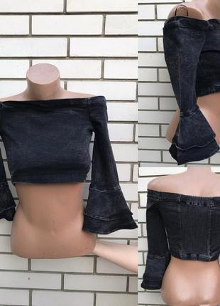 Чорна, джинсова блузка-топ, відкриті плечі, волани, рюші, бохо, етно стиль, zara9 фото