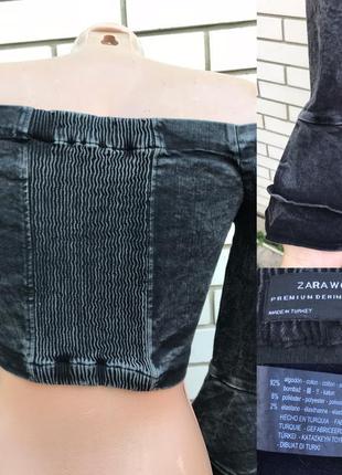 Чорна, джинсова блузка-топ, відкриті плечі, волани, рюші, бохо, етно стиль, zara10 фото