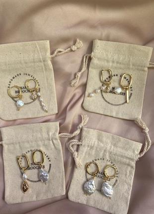 Сережки конго з перлами і підвісками3 фото