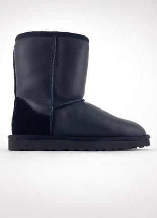 Угг середні шкіра із замш ugg classic black leather.6 фото