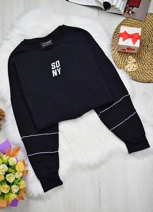 Світшот вкорочений кроп топ чорний кофта supply&demand худі з надписом світловідбиваючий