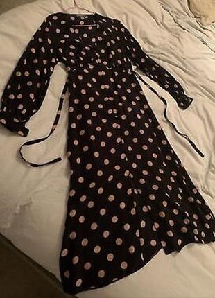 Елегантна сукня сорочка на гудзиках в горох платья polka dot чорна бежева5 фото