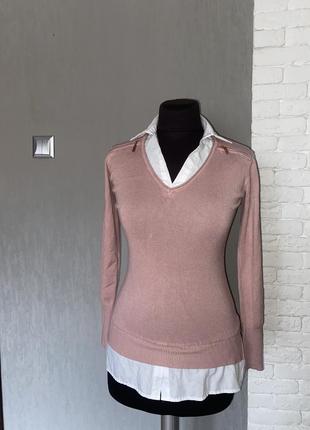 Кофта -обманка, пуловер з імітацією сорочки, кофта з імітацією блузи apricot xs-s