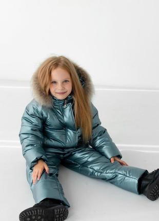 Зимовий костюм з хутром єнота для дівчаток до -30 морозу2 фото