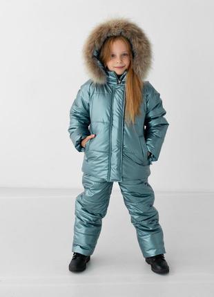 Зимовий костюм з хутром єнота для дівчаток до -30 морозу10 фото