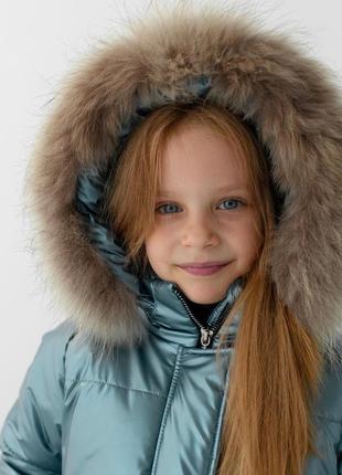 Зимовий костюм з хутром єнота для дівчаток до -30 морозу6 фото