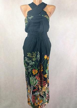 Сукня котон з цікавим кроєм чорне з квітами warehouse3 фото