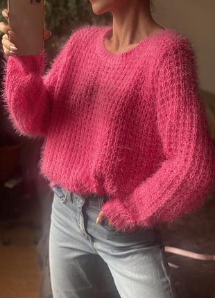 Яскраво рожевий в’язаний світер zara фуксія