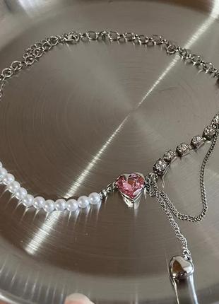 Колье чокер подвеска сердце жемчуг кристаллы ожерелье8 фото