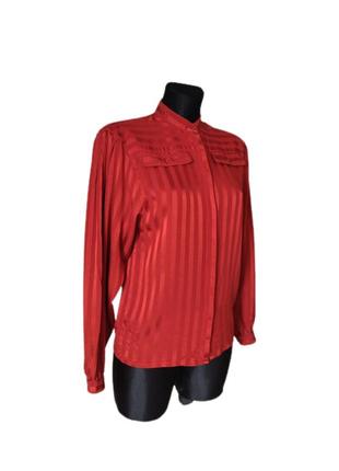 Вінтажна шовкова блуза блузка червона в смужку вінтаж преміум люкс пишний рукав jaeger р. 44-46 укр4 фото