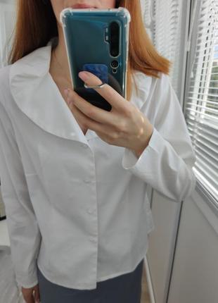 Блуза топ рубашка белая отложной ворот качественная хлопковая5 фото