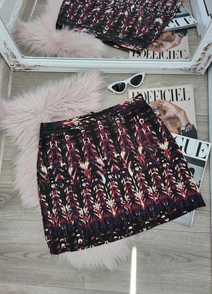 Спідниця міні спідниця принт вставки еко шкіри із замками якісна h&m