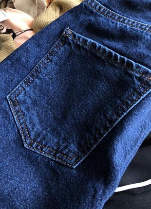 Темно сині джинси прямого крою висока посадка / прямі бавовняні bsl10 фото