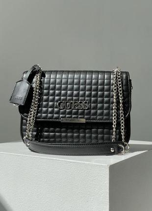 Стильная сумка lux черная в стиле guess zippy black стеганая / большая вместительная сумочка кроссбоди кросс-боди / сумка конверт стьобана чорна