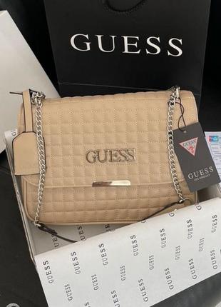 Стильная сумка lux беж в стиле guess zippy стеганая / большая вместительная сумочка кроссбоди кросс-боди / сумка конверт стьобана бежевая