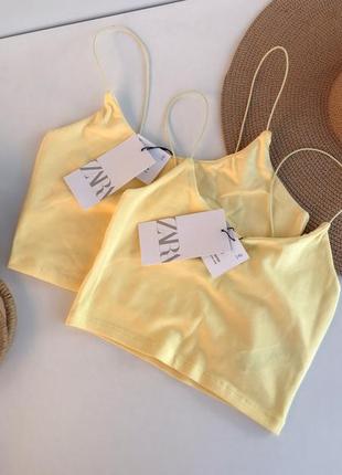 Zara 🍋базові бавовняні топи на тонких лямках