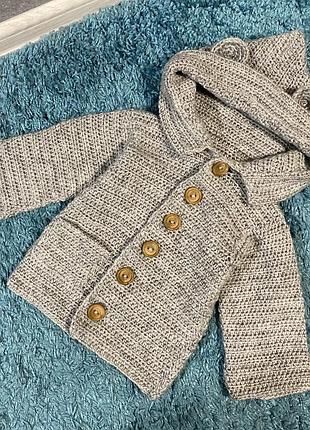 Светрик кардіган з вушками в’язаний сірий