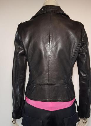 Куртка-косуха кожаная "pinko" (италия) черная со стразами6 фото