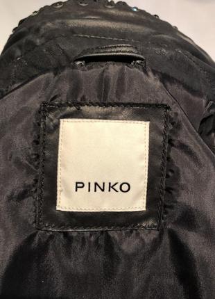 Куртка-косуха кожаная "pinko" (италия) черная со стразами9 фото