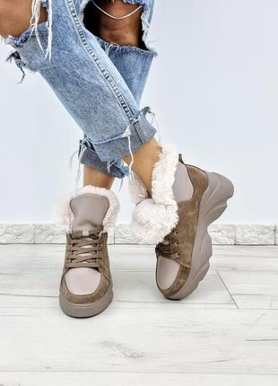 Зимові черевики італійська шкіра замша р36-41 кросівки кеди хайтопи чоботи зимние ботинки сапоги1 фото