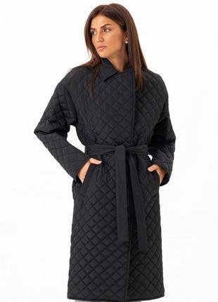 Пальто женское миди стеганое, черное, деми, демисезонное, осеннее, весеннее2 фото