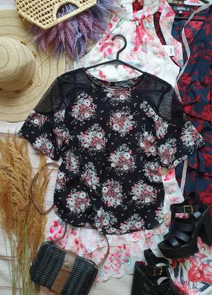 Шифоновая цветочная блуза с сеткой