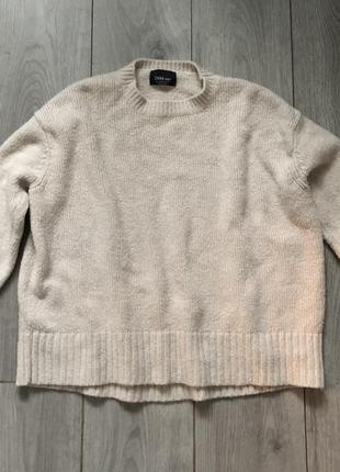 Zara knit жіночий светр бежевий, сірий оверсайз