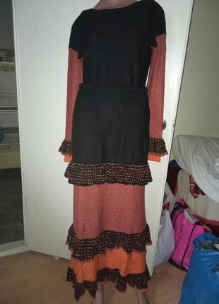 Вязаный теплый женский костюм (юбка+кофта)2 фото