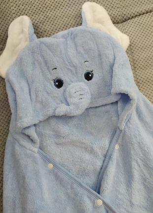 Голубое детское полотенце уголок слоник1 фото