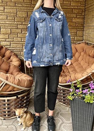🔥розпродаж до 10.09🔥 джинсовка/ джинсовий піджак із потертостями