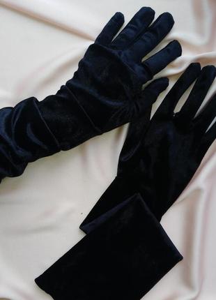 Бархатные перчатки черные, длинные перчатки2 фото