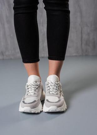 Стильные кроссовки женские белые с замшей демисезонные,деми,осенние,весенние (осень,весна 2022-2023)6 фото