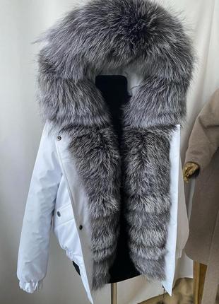 Бомбер куртка з натуральним хутром натуральным мехом чорнобурки